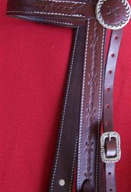 Headstall with rawhide buckles and barbwire stamping