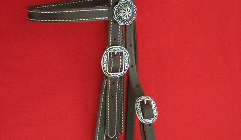 Doubled and stiched harness leather browband headstall