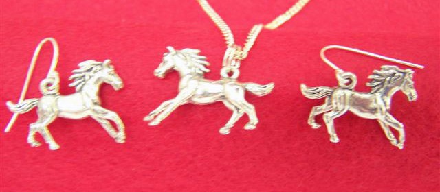 Sterling silver horse necklace and earrings