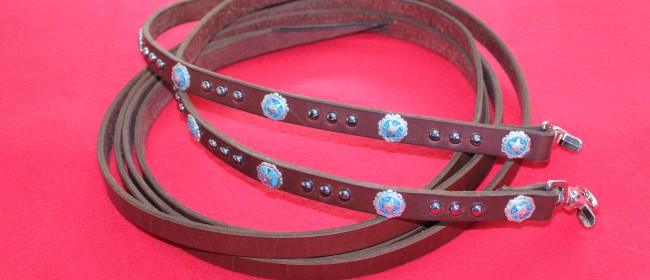 Harness leather reins with turquoise Conchos & spots
