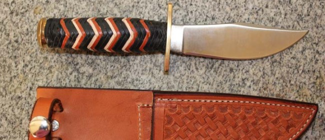 Stainless Solingen Steel Blade with Kangaroo Braided Handle and Tooled Leather Sheath